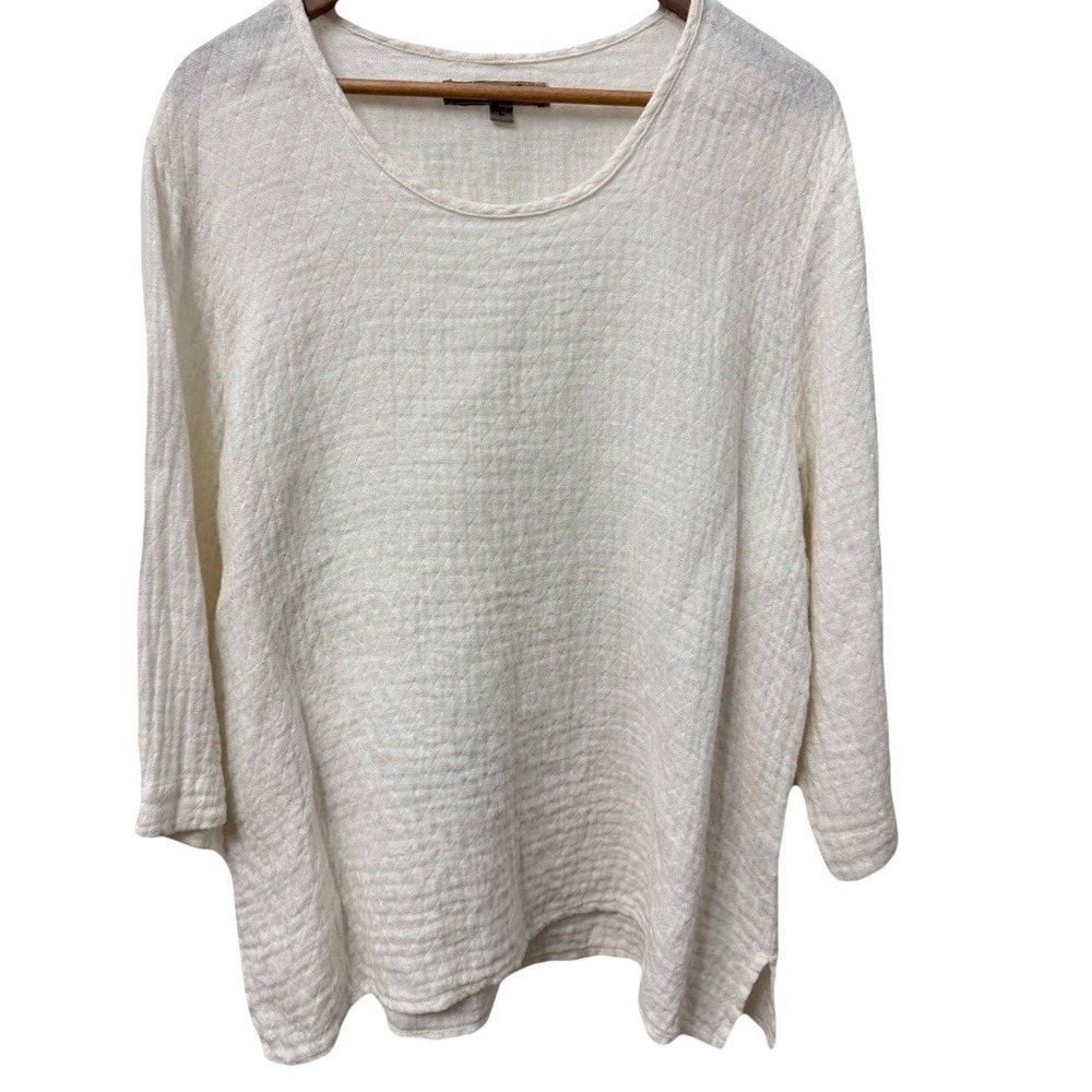 Flax‎ Cream Textured Women's Tunic Linen sz L Gauze Diamond